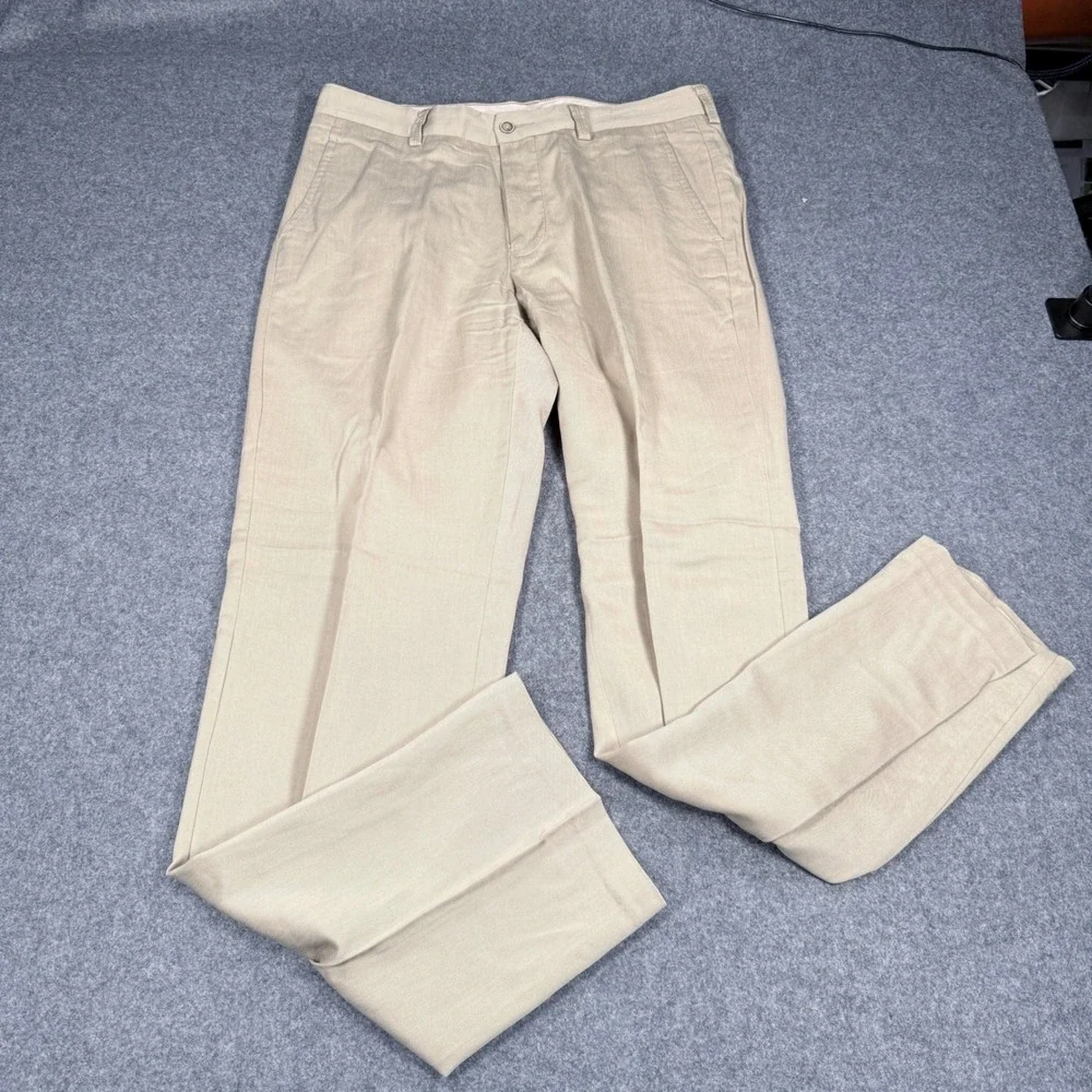 Tommy Bahama Mens Khaki Tencel Wool Blend Flat Front Trousers Pants 34x34